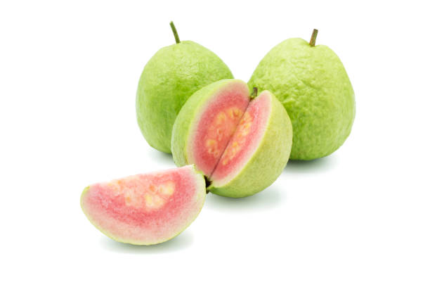 Close up of Pink guava fruits with isolated on white background