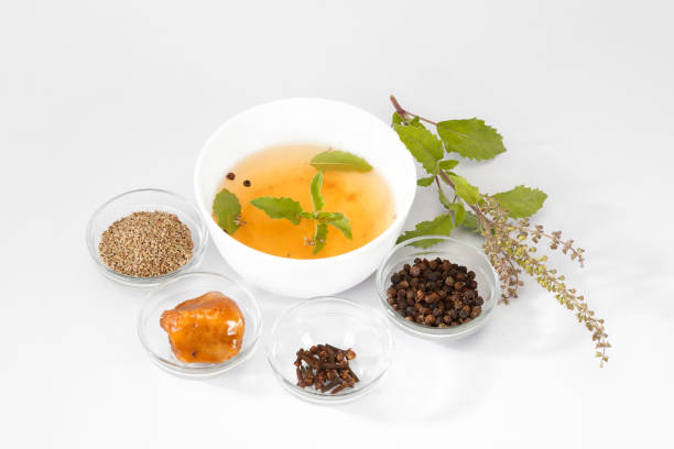 Home made Ayurvedic Medicine or Herbal remedy with Herb.